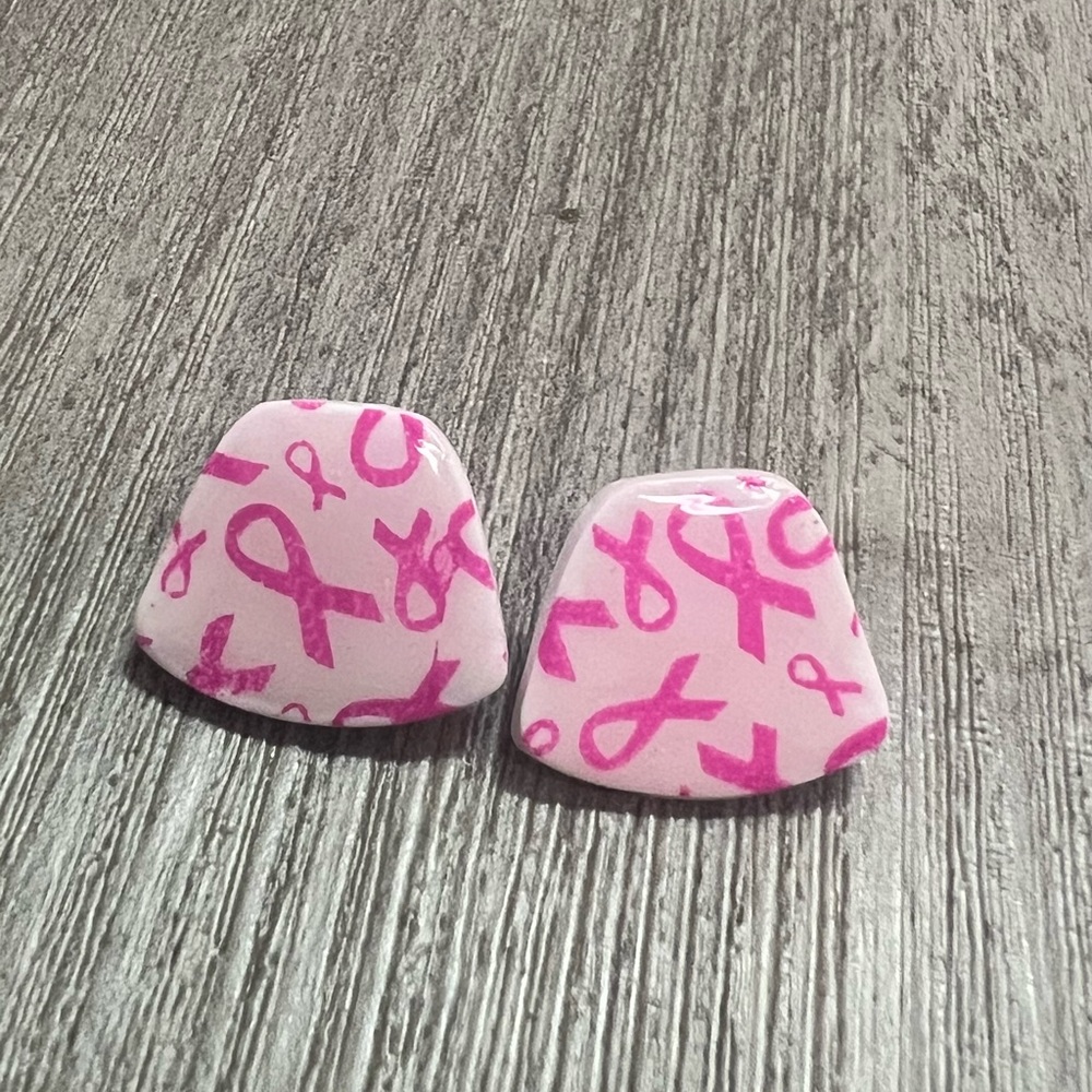 * SOLD* Small Clay Pink Ribbon Earrings